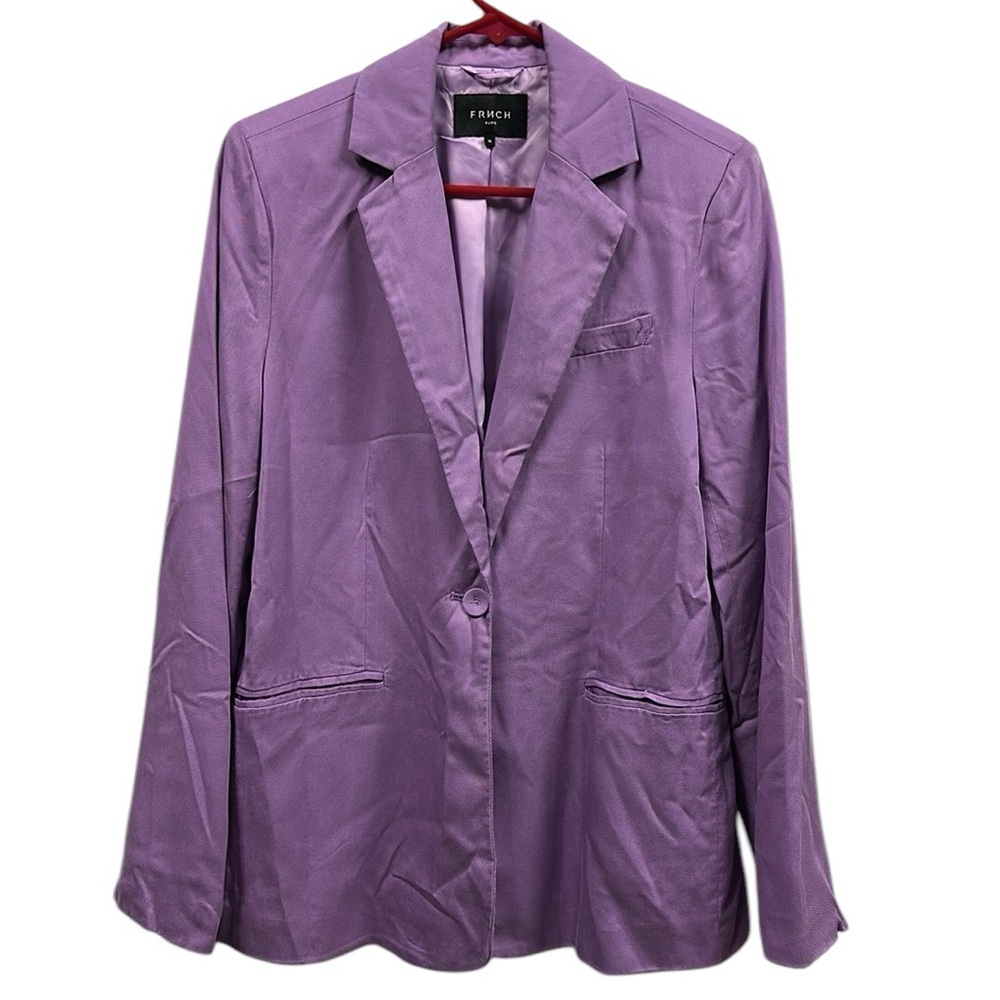 FRNCH Paris Purple 1 Button Blazer Faux Pockets Button Cuffs Womens Medium